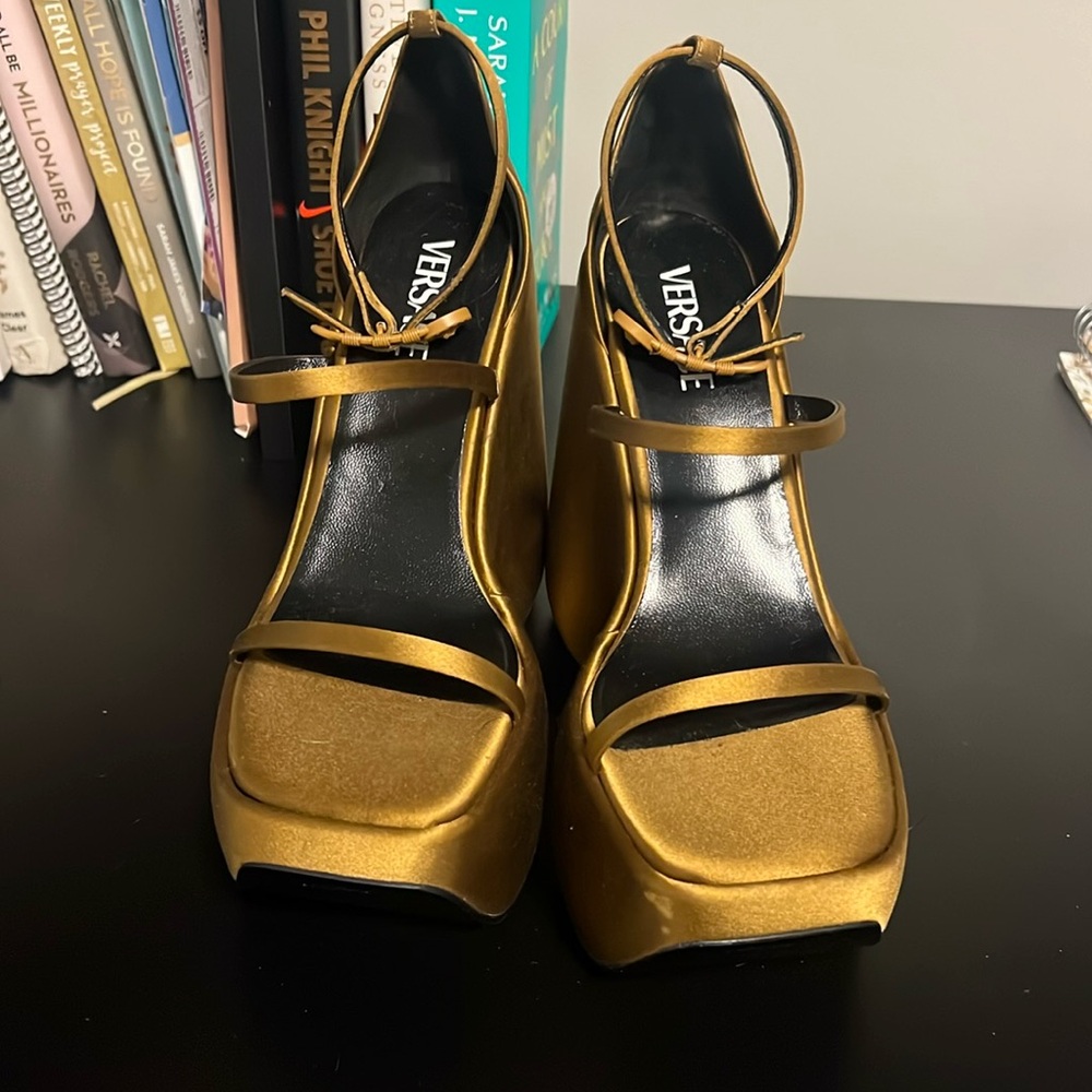 Versace Wedge Platform Heels Bronze